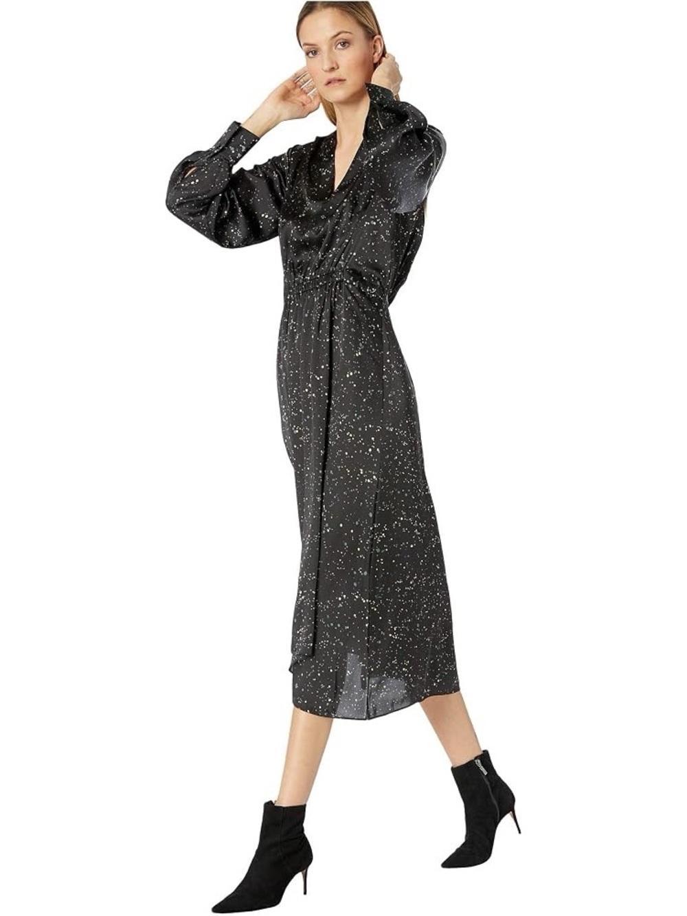 Vince Constellation Print Poet Dress Long Sleeve Women Size S